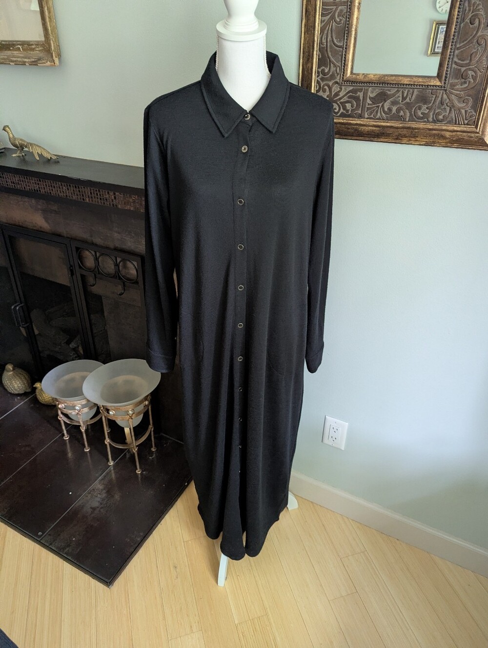 Denim & Co Size Medium Heavenly Jersey Button-Front Shirt Dress A627215 Black